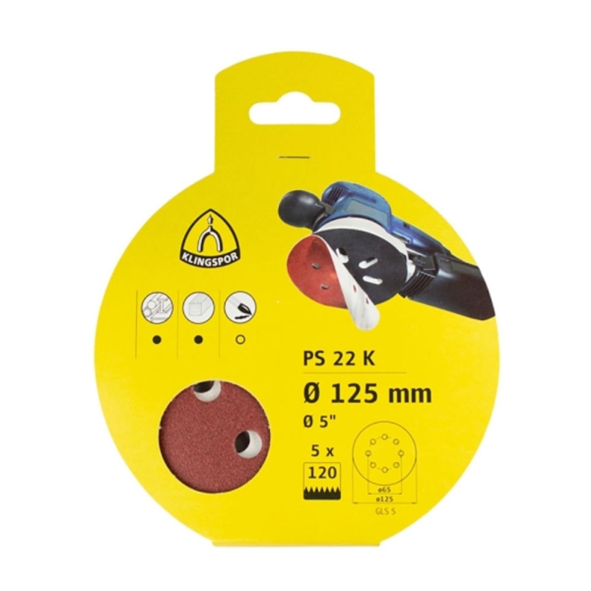 KLINGSPOR - Display disco lija velcro 125mm/PS22K GR120 5uds
