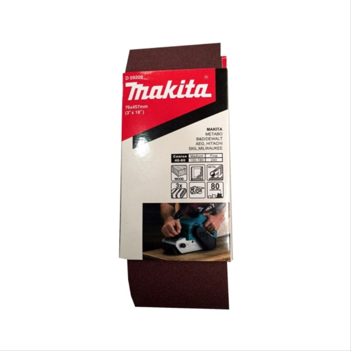 MAKITA - Lija banda 3 x 18"  g 80 madera-metal pack3