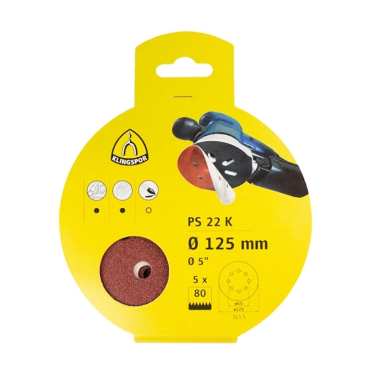 KLINGSPOR - Display disco lija velcro 125mm/PS22K GR80 5uds