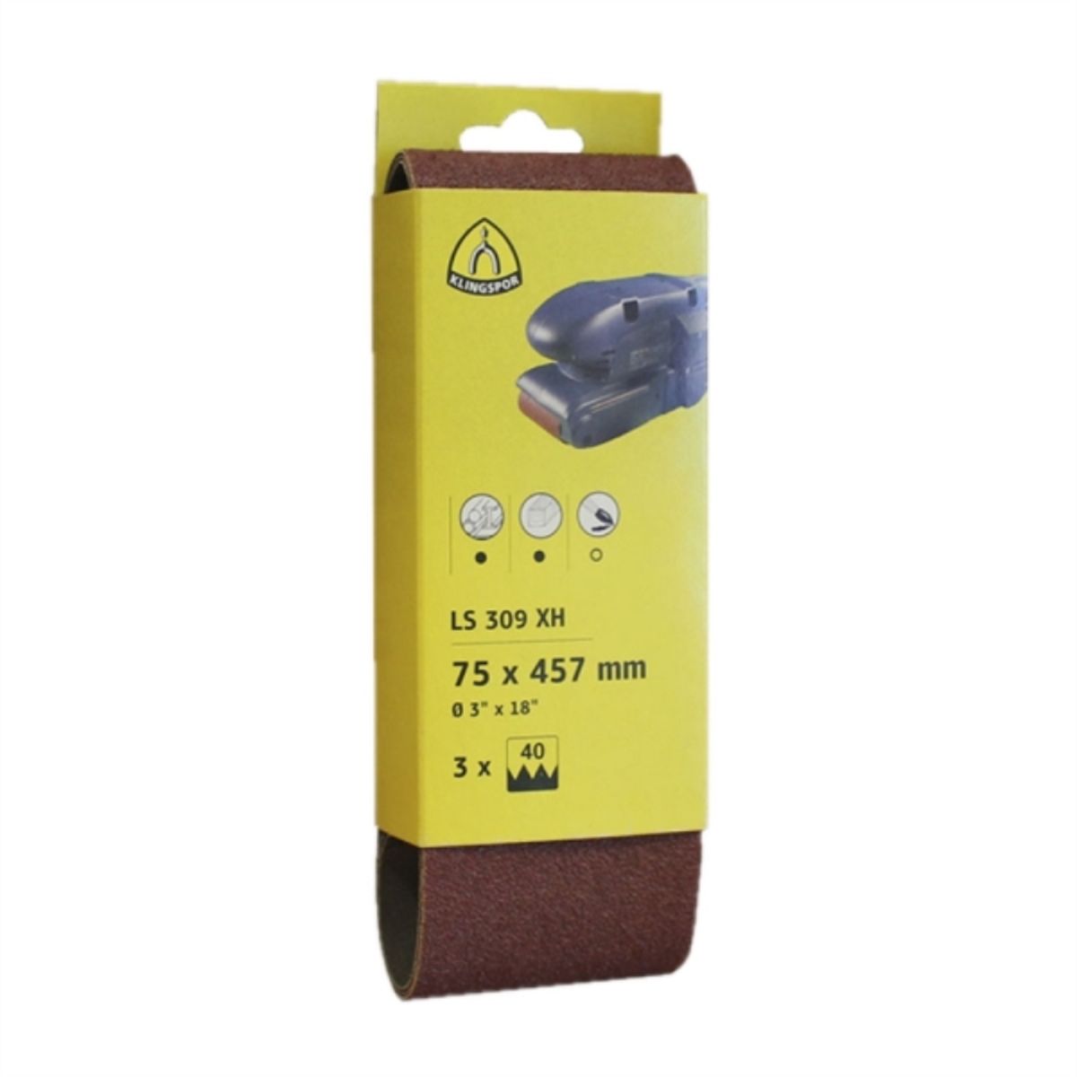 KLINGSPOR - Lija banda madera metal 3x18" G60 3pzas