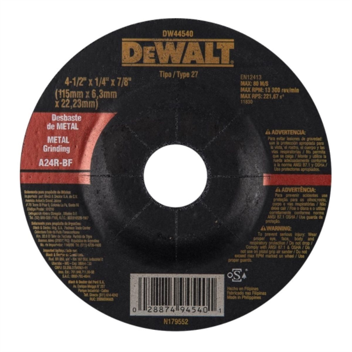 Disco desbaste metal 4 1/2", marca DEWALT - Foto Principal