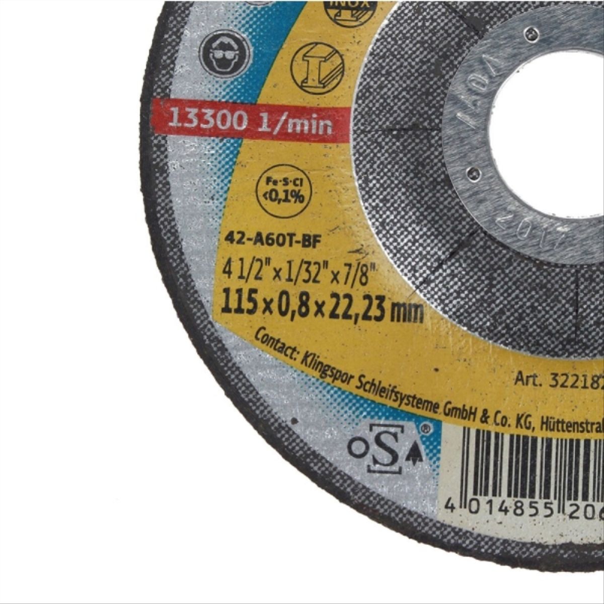 KLINGSPOR - Disco corte metal 4 1/2" 0,8mm A980TZ SP