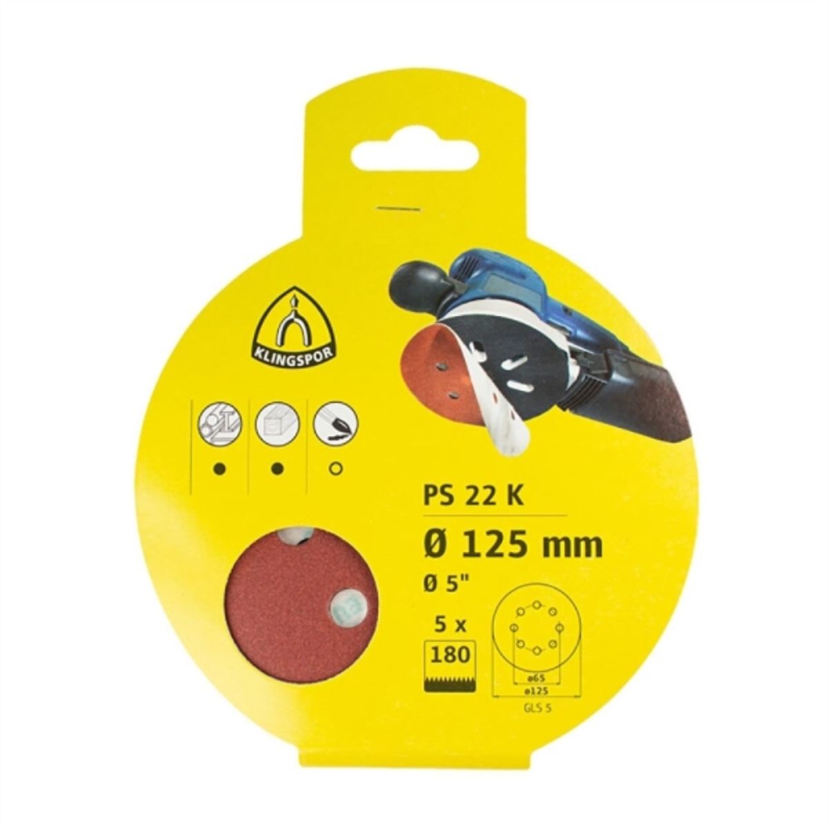 KLINGSPOR - Display disco lija velcro 125mm/PS22K GR180 5uds