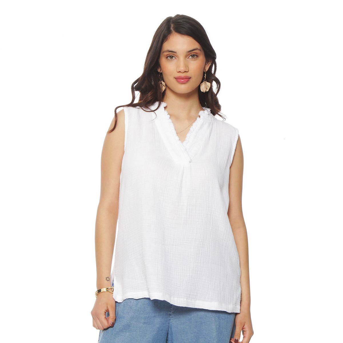 WADOS - BLUSA SIN MANGA SOLIDO ESCOTE V