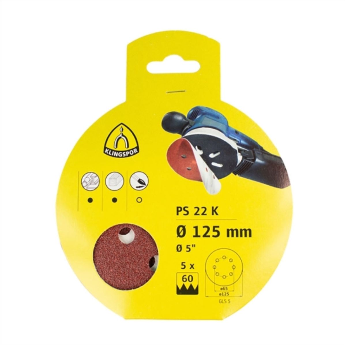 KLINGSPOR - Display disco lija velcro 125mm/PS22K GR60 5uds