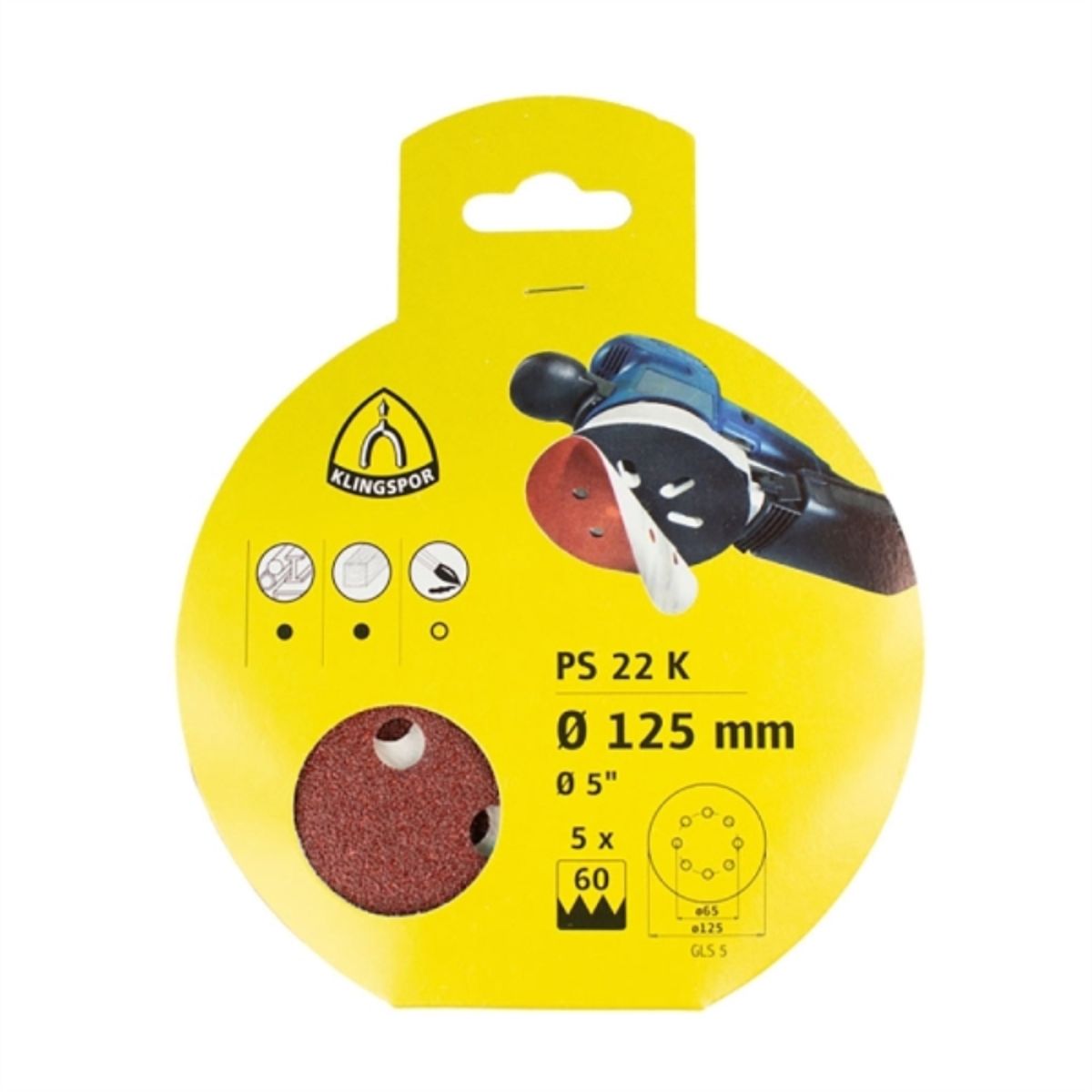 KLINGSPOR - Display disco lija velcro 125mm/PS22K GR60 5uds