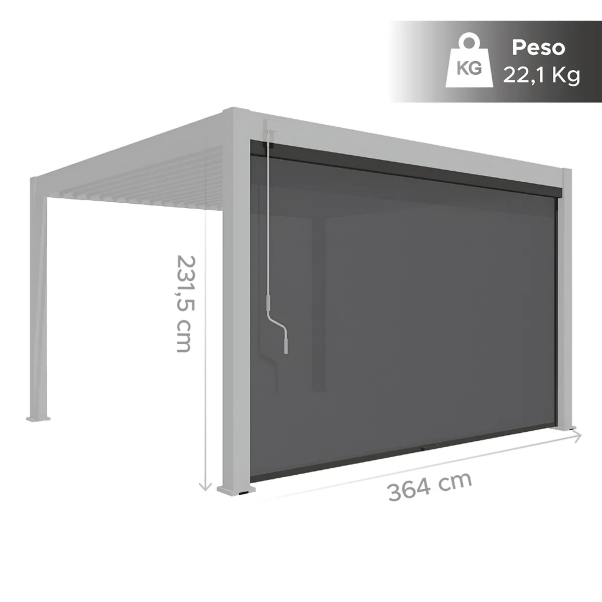 VINCENZI - Cortina Manual Zipscreen Vincenzi 3,64 Mts Para Pérgolas