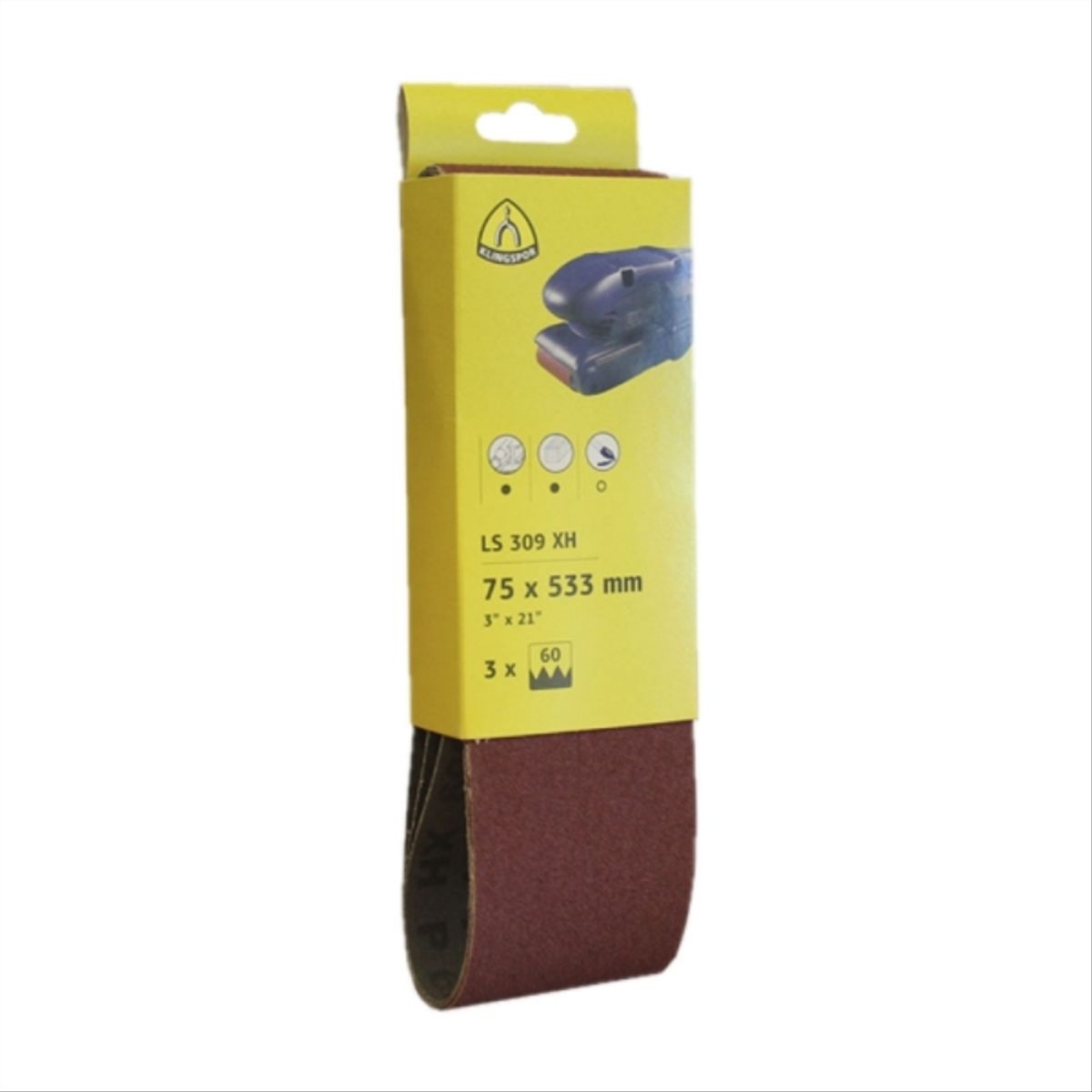 KLINGSPOR - Lija banda madera metal 3x21" G60 3pzas