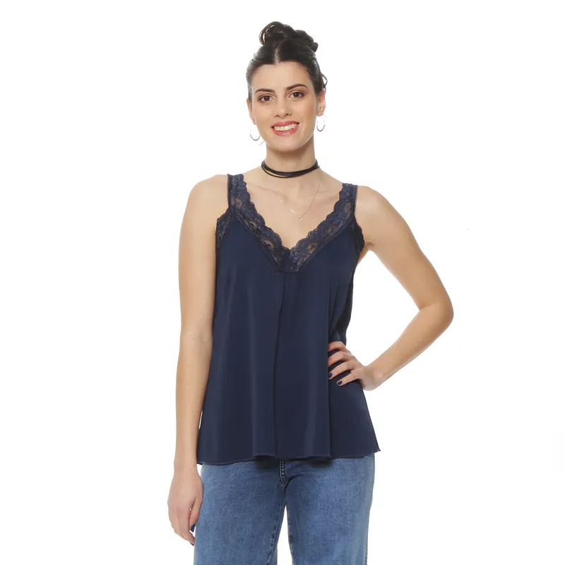 WADOS - BLUSA SIN MANGA  ESCOTE V CON ENCAJE