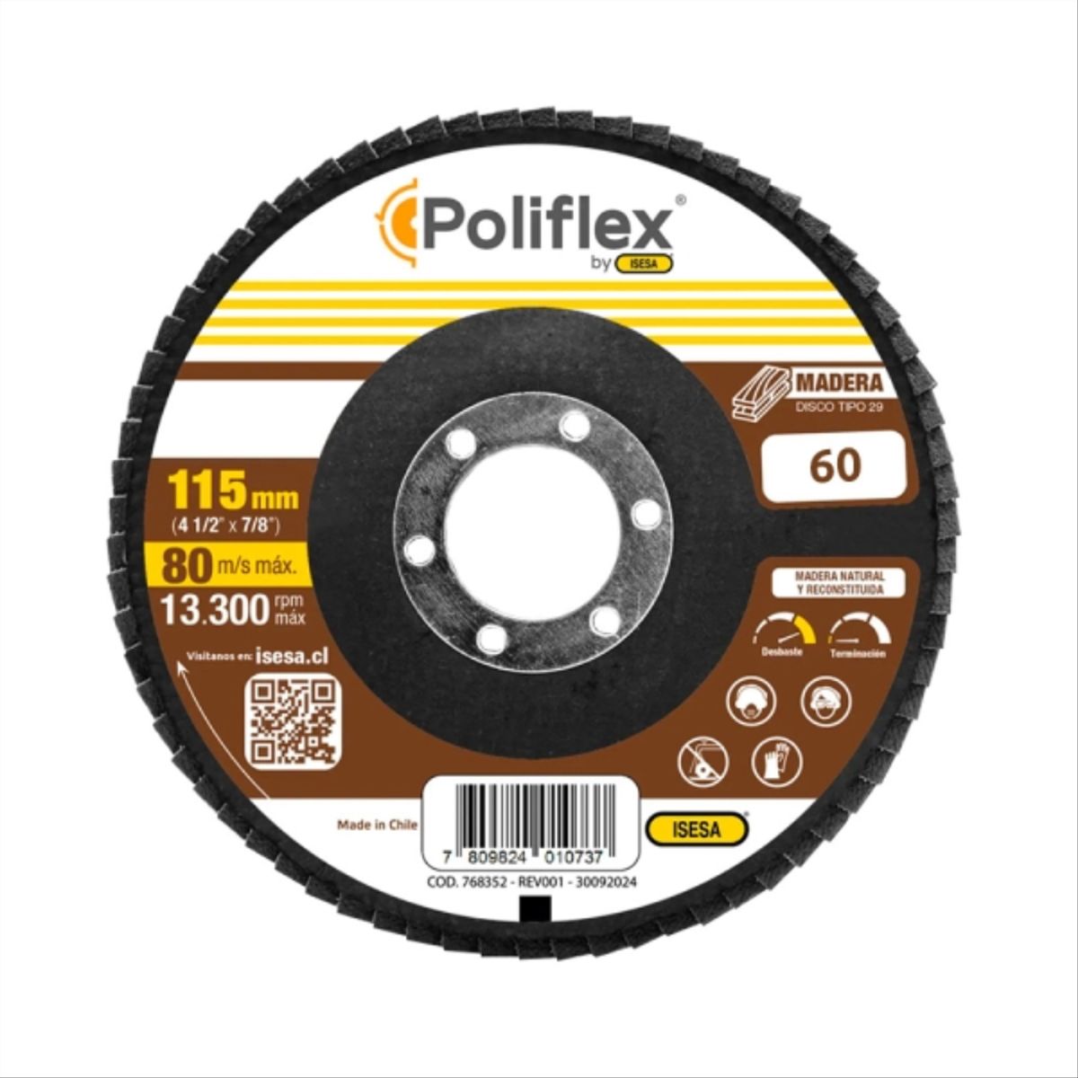 POLIFLEX - Disco traslapado poliflex g60 4 1/2  f29 madera