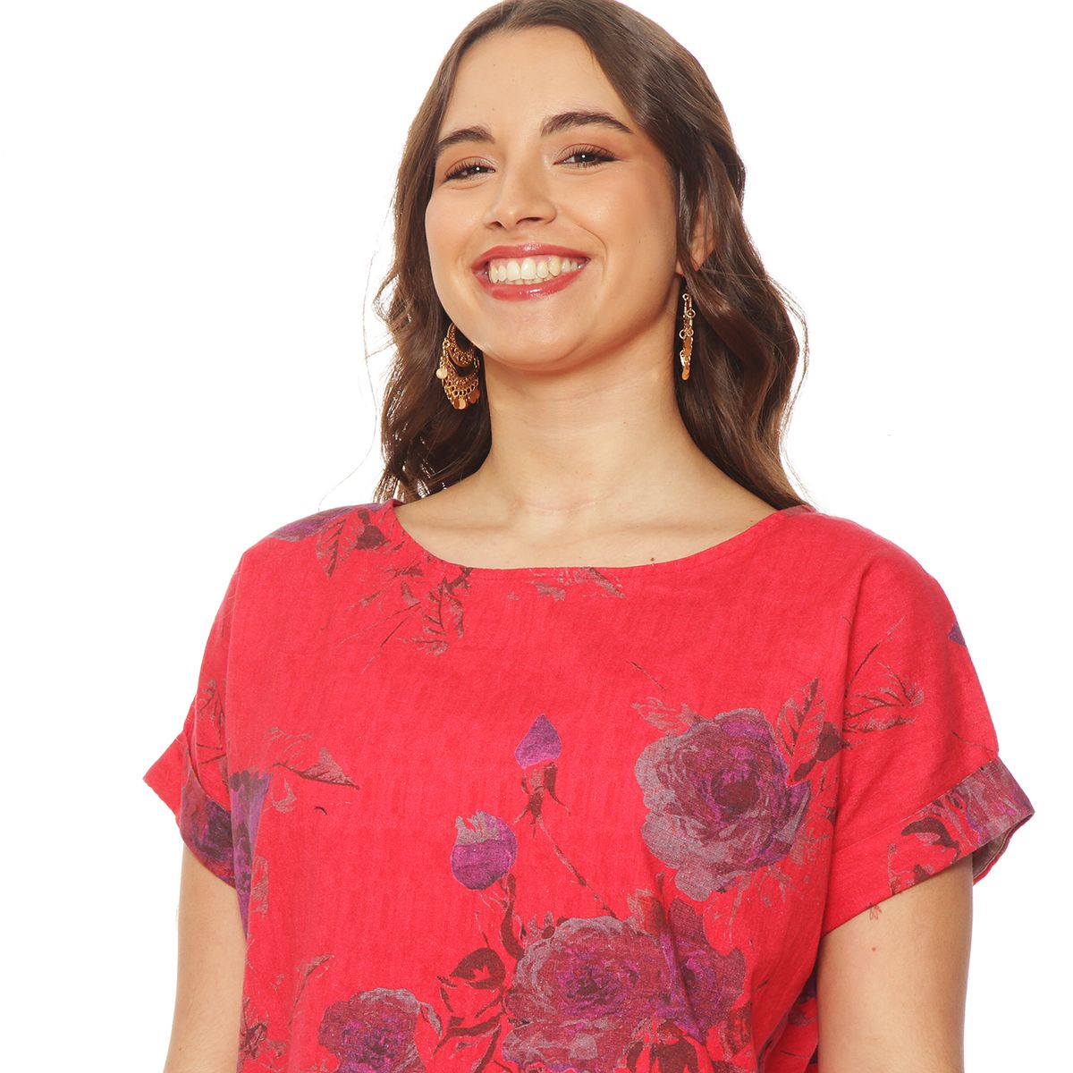 WADOS - BLUSA MANGA CORTA LINO ESTAMPADO ESCOTE REDONDO