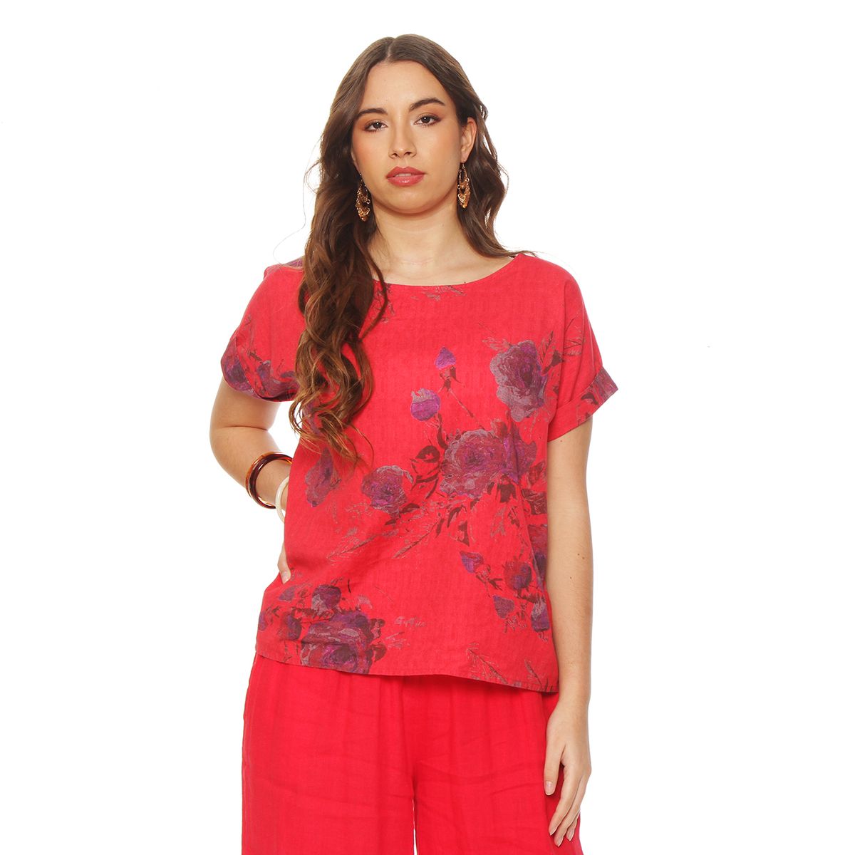 WADOS - BLUSA MANGA CORTA LINO ESTAMPADO ESCOTE REDONDO