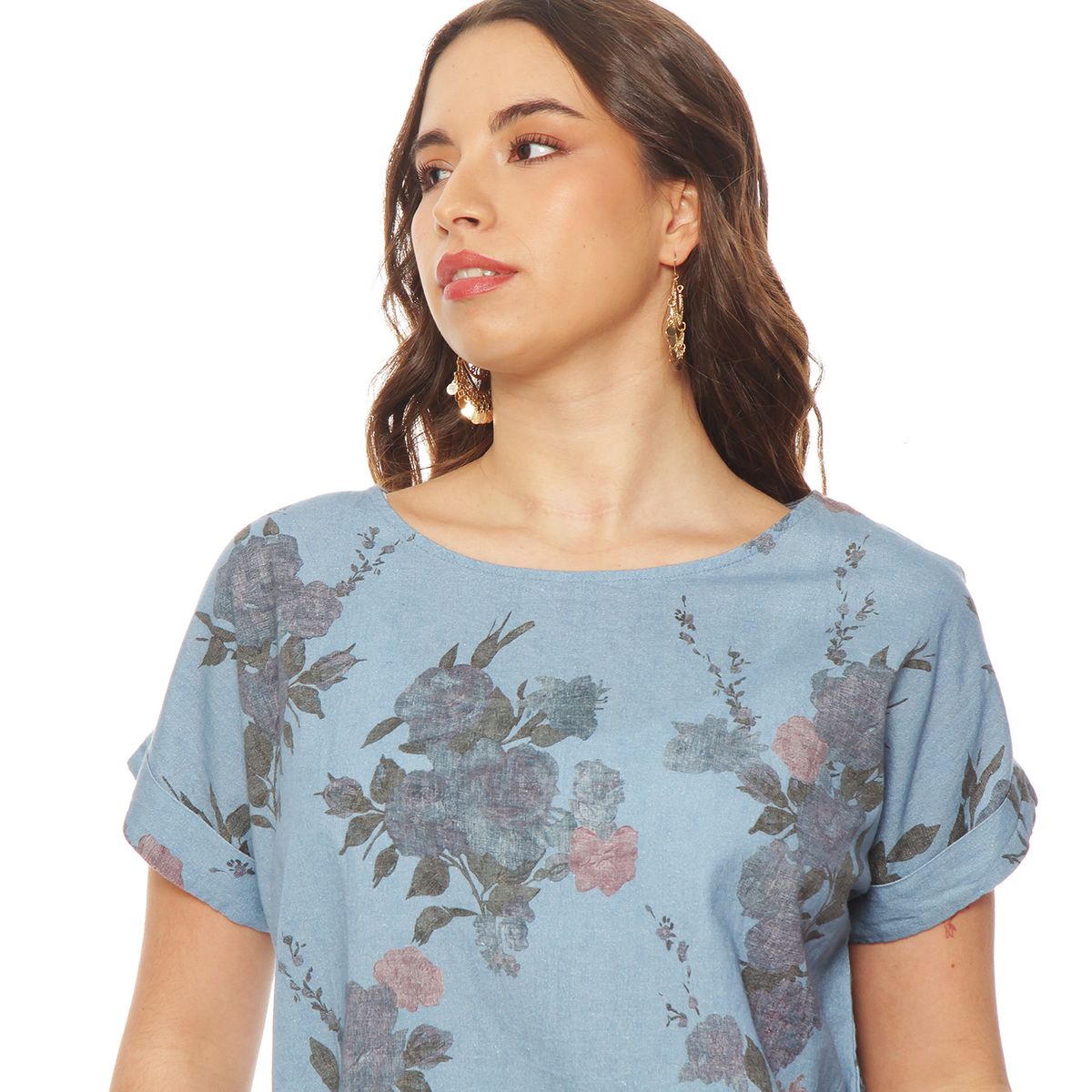 WADOS - BLUSA MANGA CORTA LINO ESTAMPADO ESCOTE REDONDO