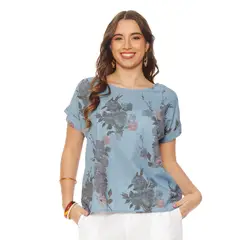 WADOS - BLUSA MANGA CORTA LINO ESTAMPADO ESCOTE REDONDO