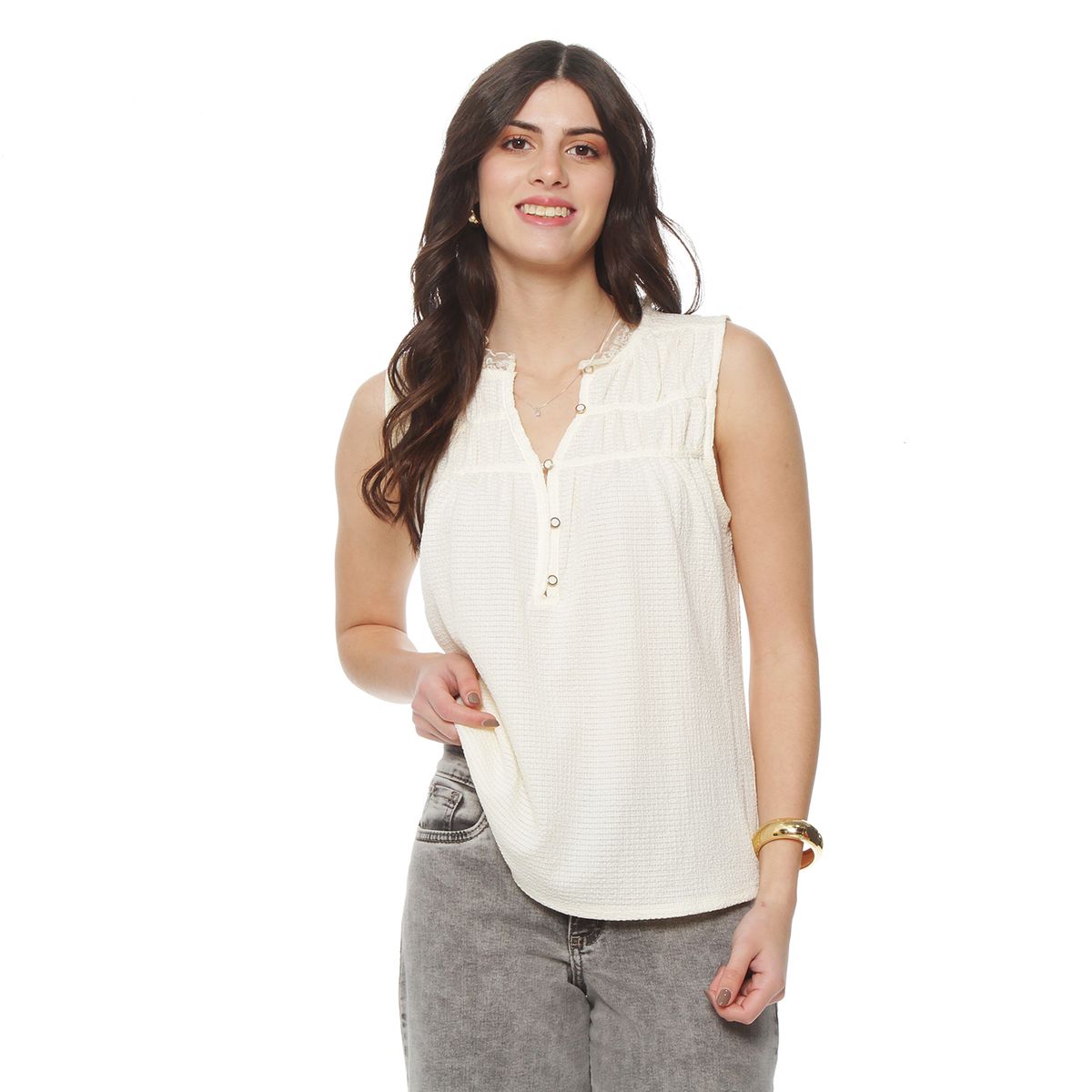 WADOS - BLUSA SIN MANGA SOLIDO ESCOTE CON BOTONES