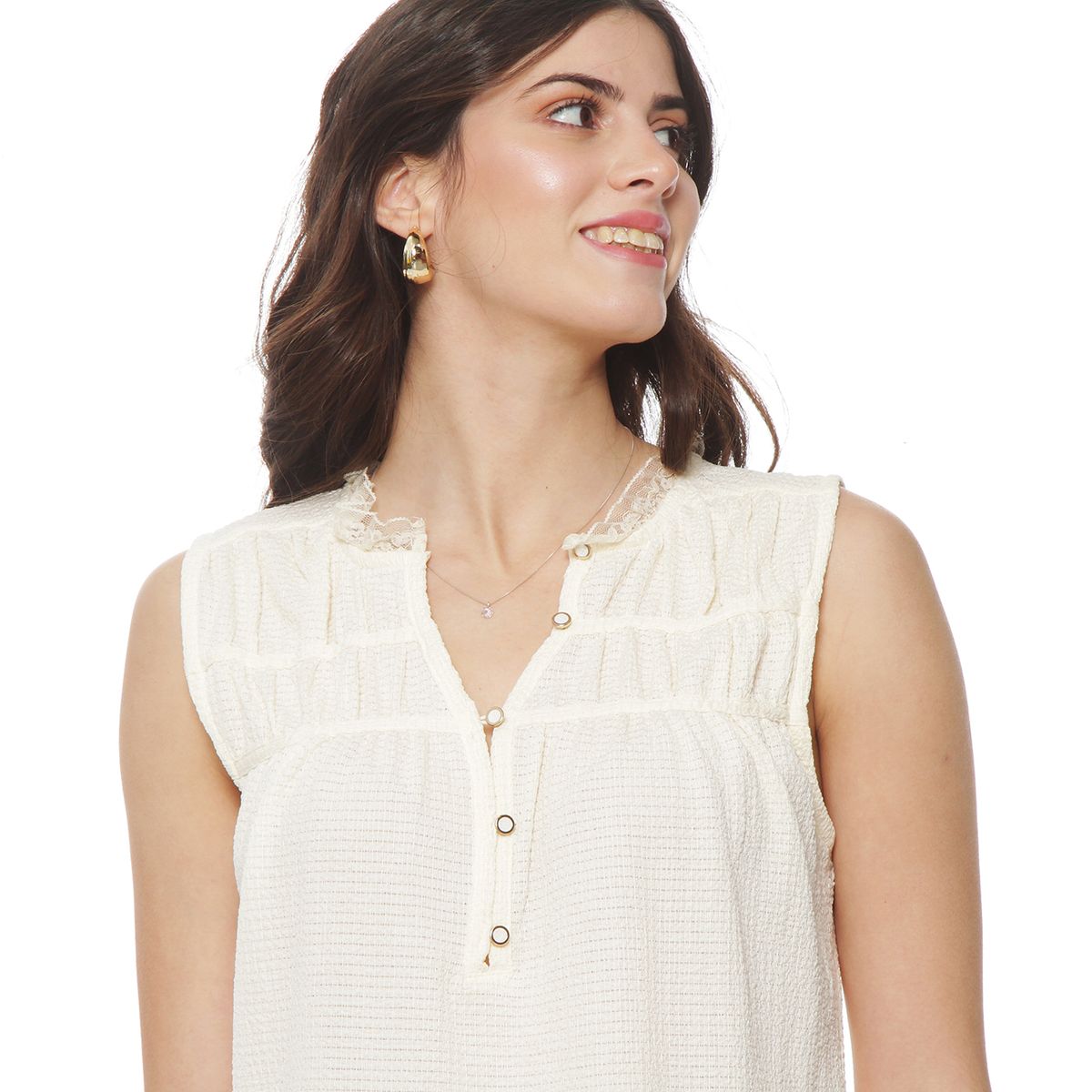 WADOS - BLUSA SIN MANGA SOLIDO ESCOTE CON BOTONES