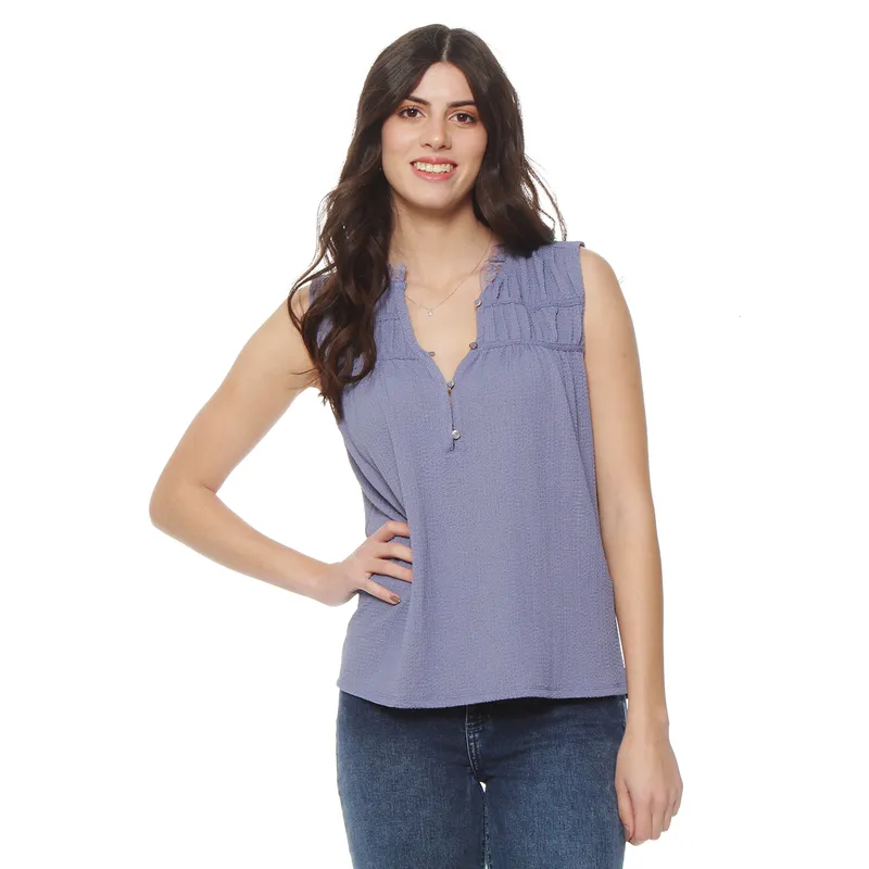 WADOS - BLUSA SIN MANGA SOLIDO ESCOTE CON BOTONES