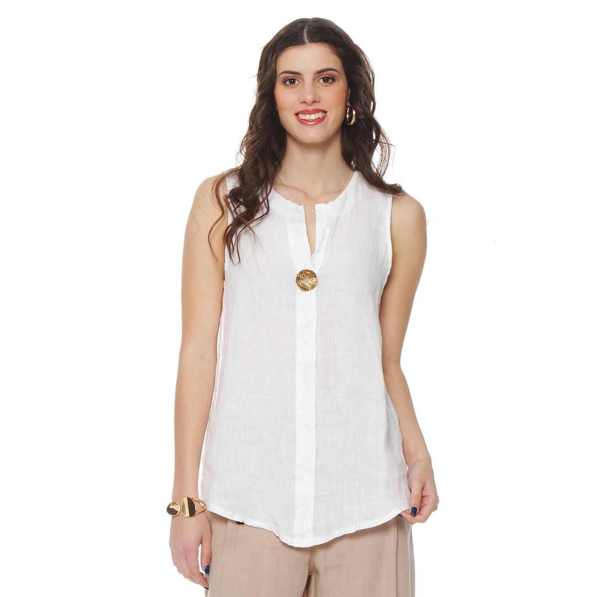 WADOS - BLUSA SIN MANGA LINO ESCOTE V BOTON