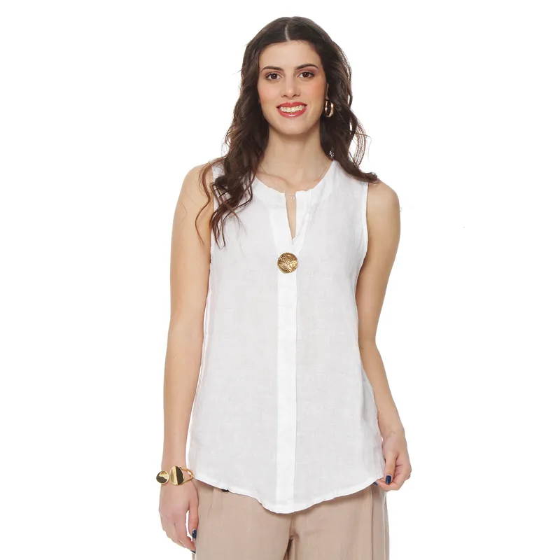 WADOS - BLUSA SIN MANGA LINO ESCOTE V BOTON