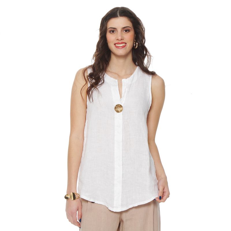 WADOS - BLUSA SIN MANGA LINO ESCOTE V BOTON