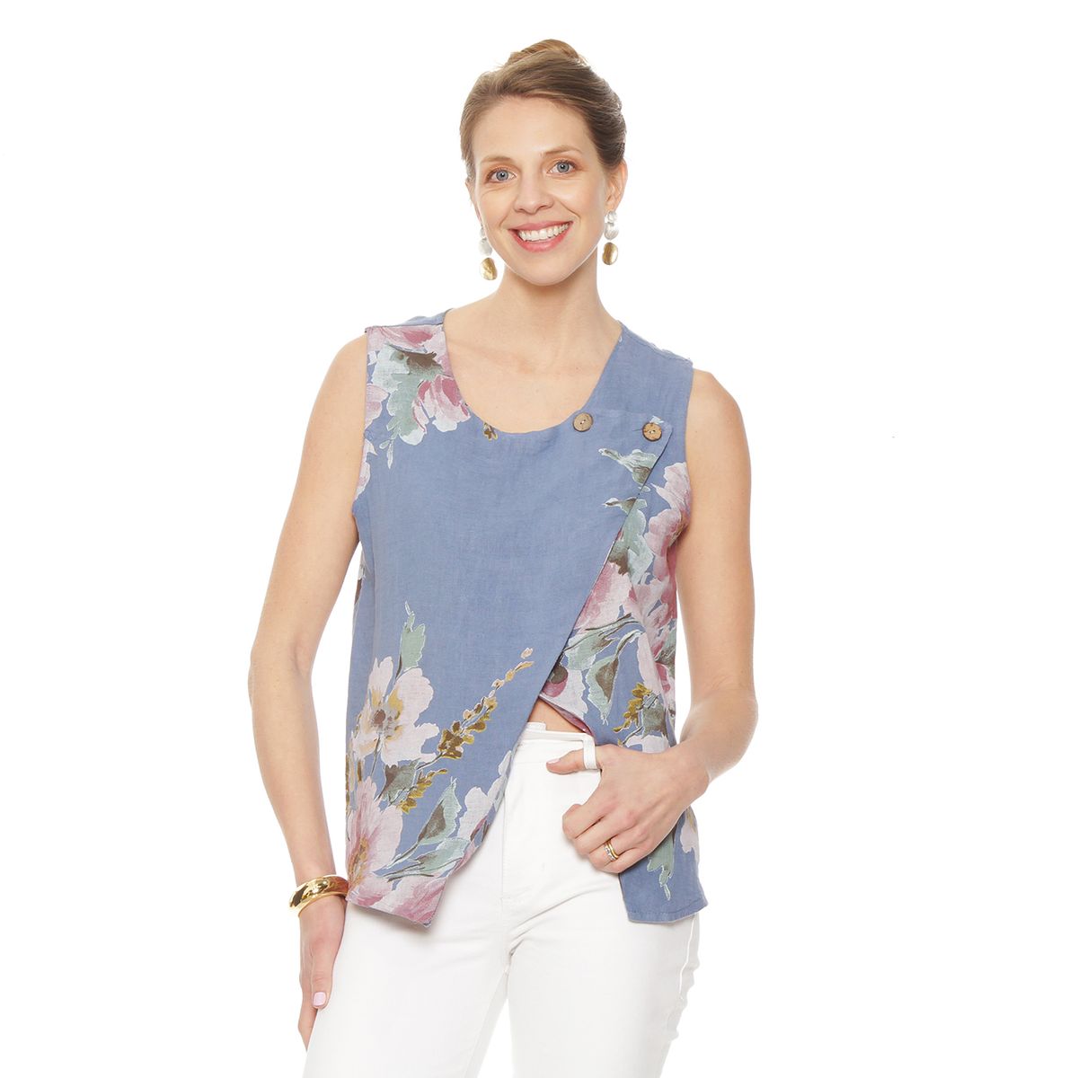 WADOS - BLUSA SIN MANGA LINO ESTAMPADO ESCOTE REDONDO