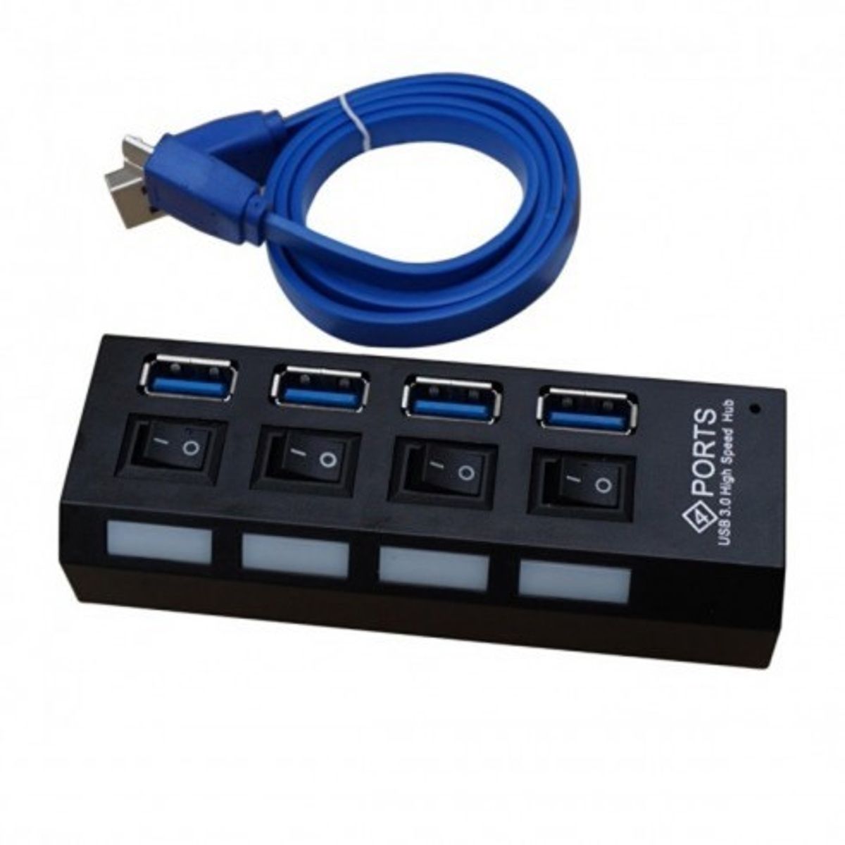 GENERICO - Hub USB 3.0 de 4 Puertos + Interruptores individuales y LED azul