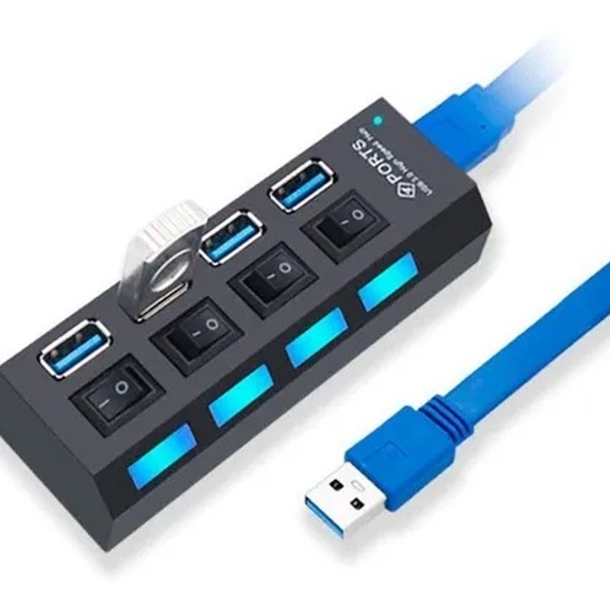 GENERICO - Hub USB 3.0 de 4 Puertos + Interruptores individuales y LED azul