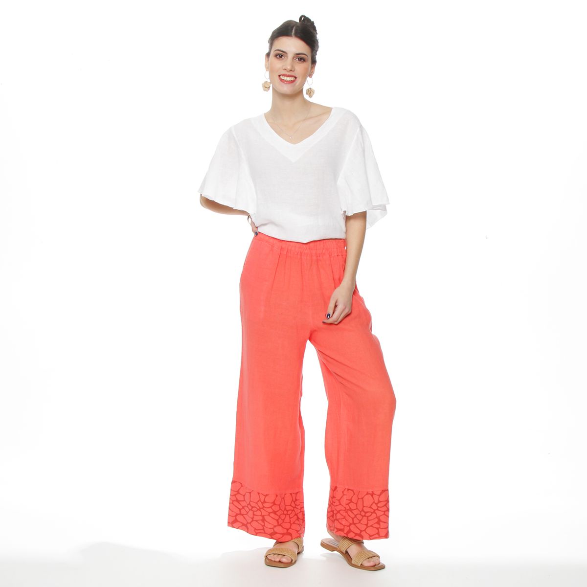 WADOS - PANTALON WIDE LEG LINO TIRO ALTO PRETINA ELASTICADA CON BASTA ESTAMPAD