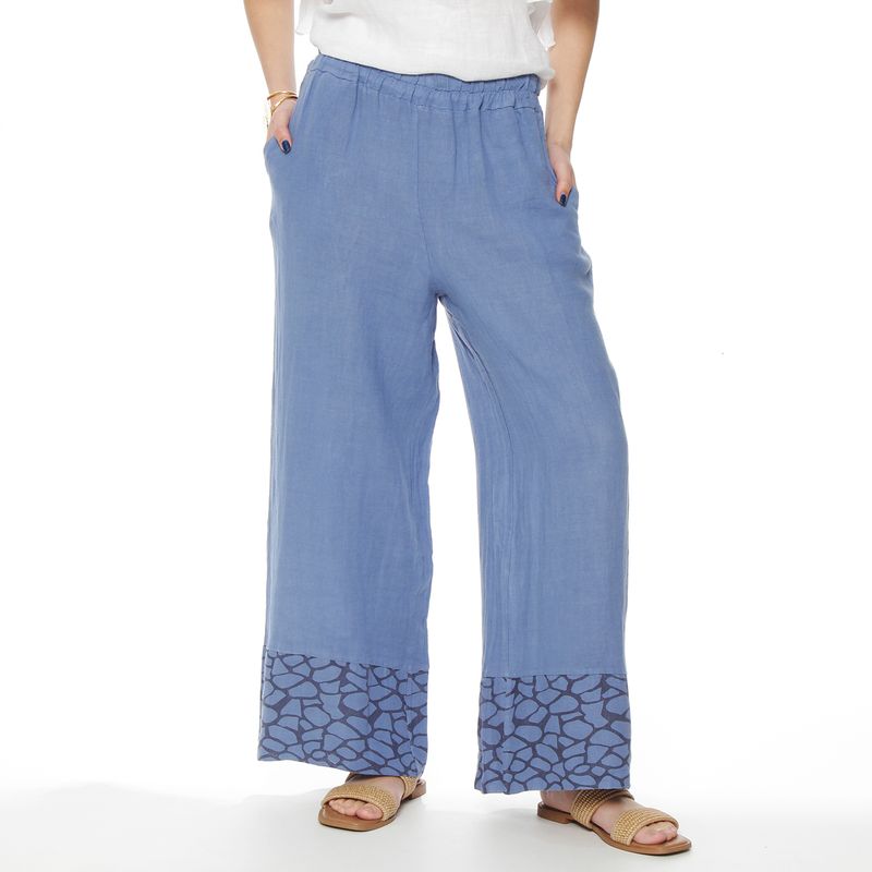 WADOS - PANTALON WIDE LEG LINO TIRO ALTO PRETINA ELASTICADA CON BASTA ESTAMPAD