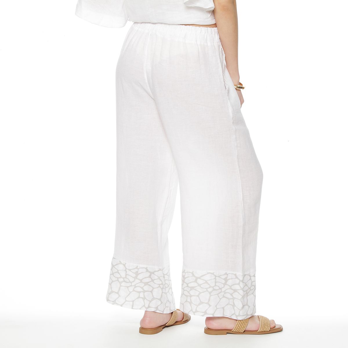 WADOS - PANTALON WIDE LEG LINO TIRO ALTO PRETINA ELASTICADA CON BASTA ESTAMPAD
