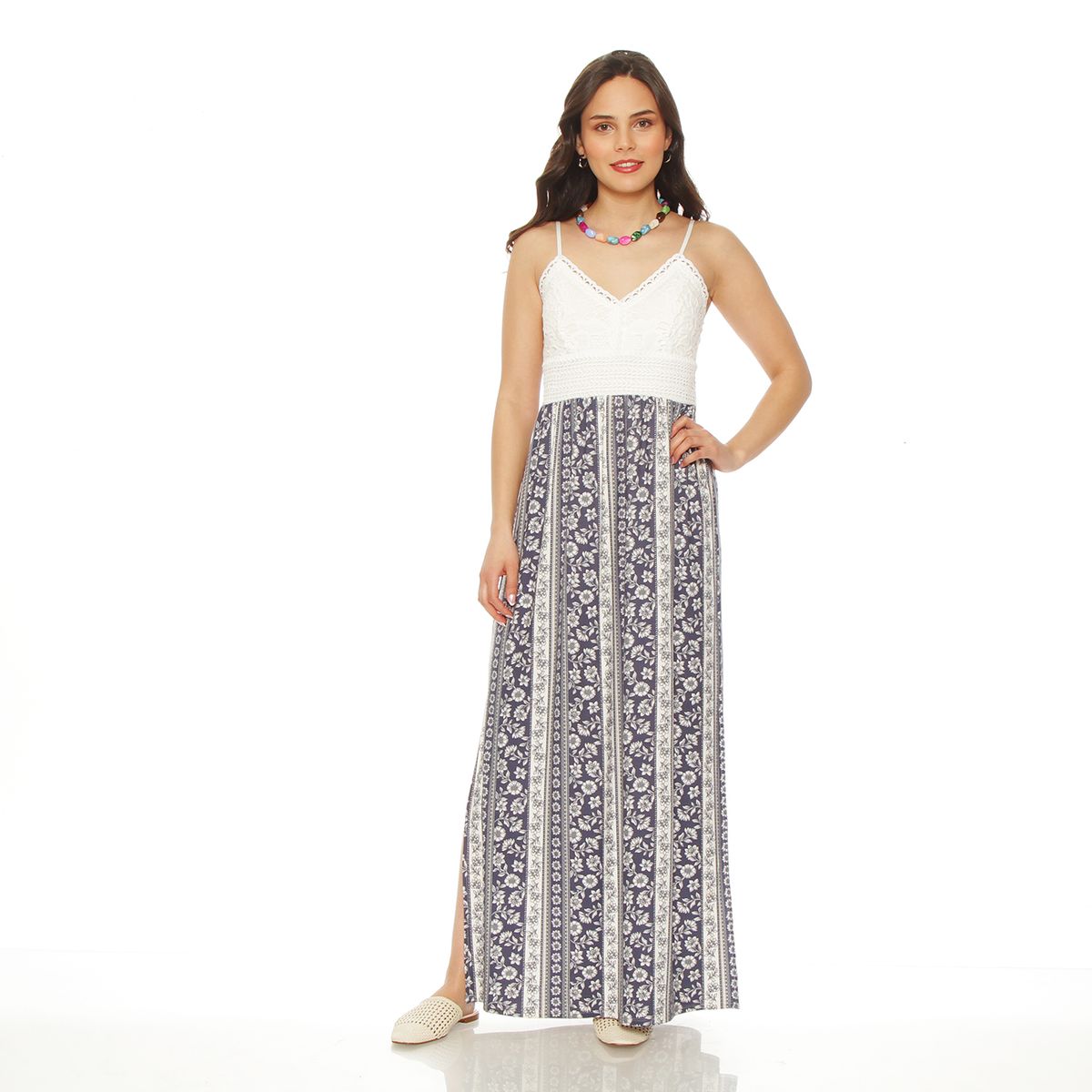 WADOS - VESTIDO SIN MANGA ESTAMPADO CON APLICACION EN BUSTO