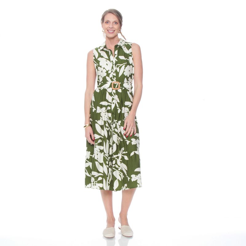 WADOS - VESTIDO SIN MANGA ESTAMPADO ABOTONADO EN EL DELANTERO Y CINTURON