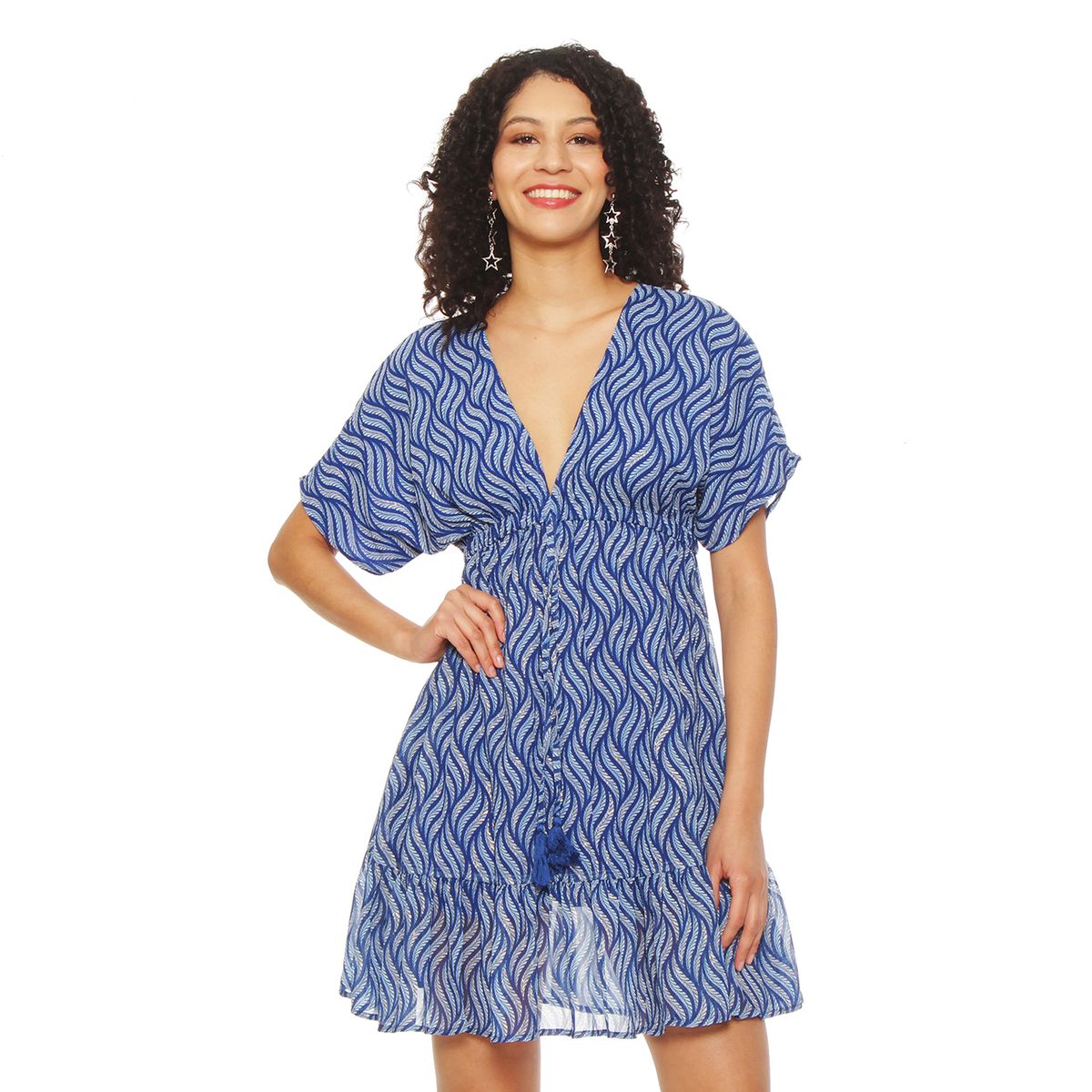 WADOS - VESTIDO MANGA CORTA ESCOTE V CON CINTURA ELASTICADA