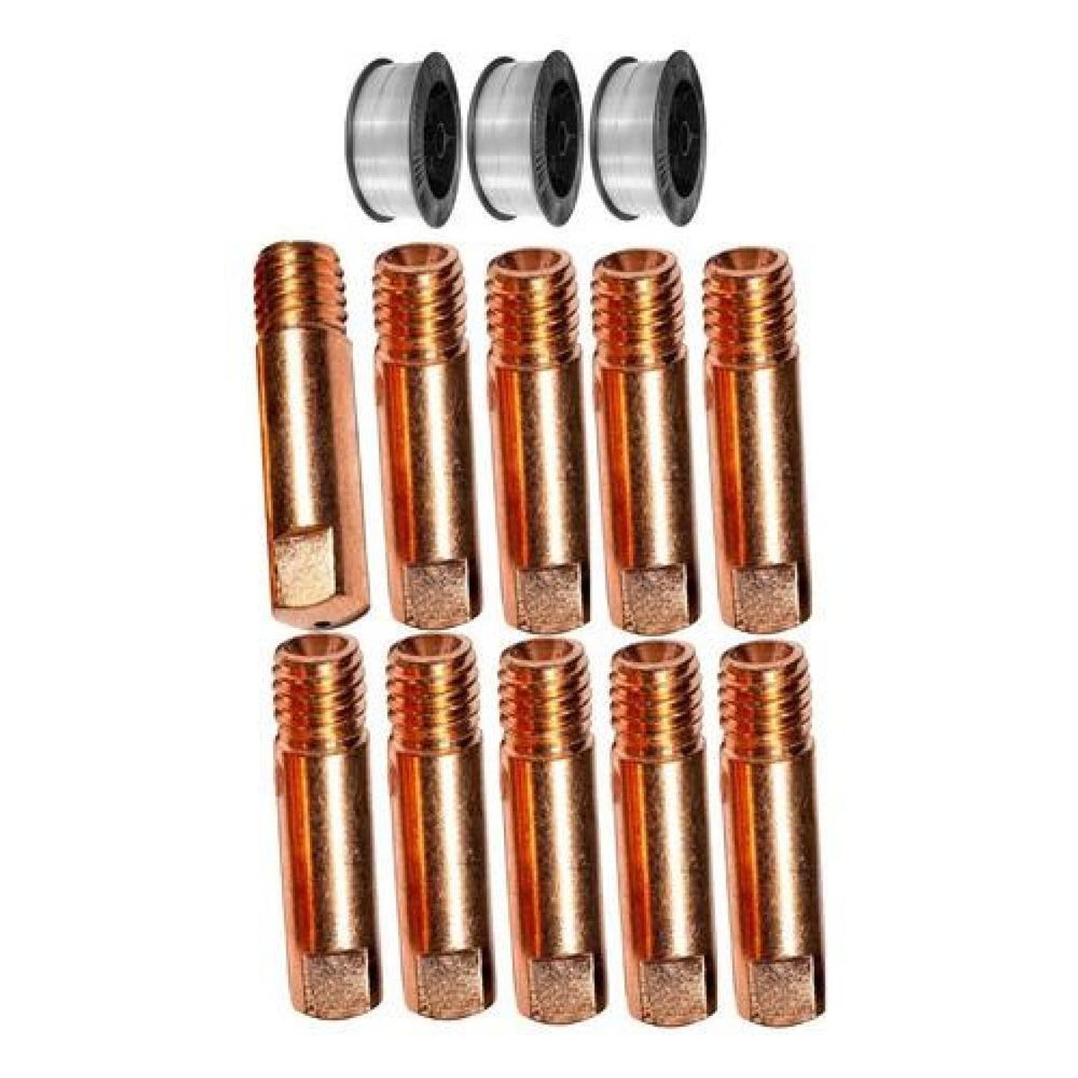 GENERICO - Pack 3 Alambre Soldadura 08mm 1kg + 10 Boquillas Mig 08mm