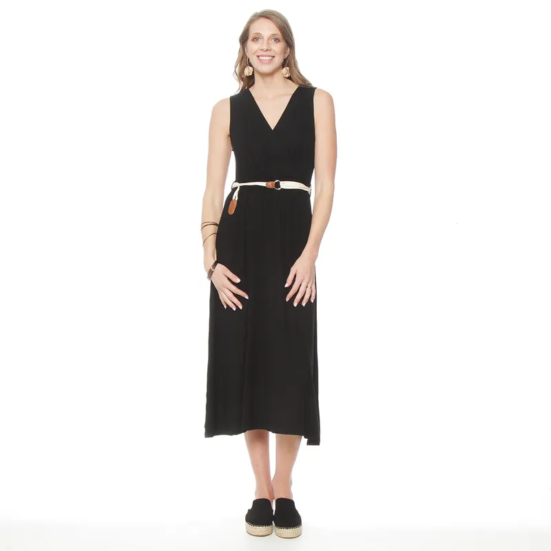 WADOS - VESTIDO SIN MANGA ESCOTE V CON CINTURON