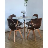 Comedor Mesa Eames Vidrio 80cm + 4 Sillas Capitonne Ecocuero Vintage