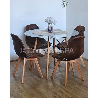 Imagen 2 del producto Comedor Mesa Eames Vidrio 80cm + 4 Sillas Capitonne Ecocuero Vintage