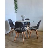 Comedor Mesa Eames Vidrio 80cm + 4 Sillas Capitonne Ecocuero Vintage