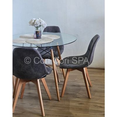 Imagen 2 del producto Comedor Mesa Eames Vidrio 80cm + 4 Sillas Capitonne Ecocuero Vintage
