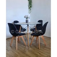 Comedor Mesa Eames Vidrio 80cm + 4 Sillas Capitonne Ecocuero Vintage