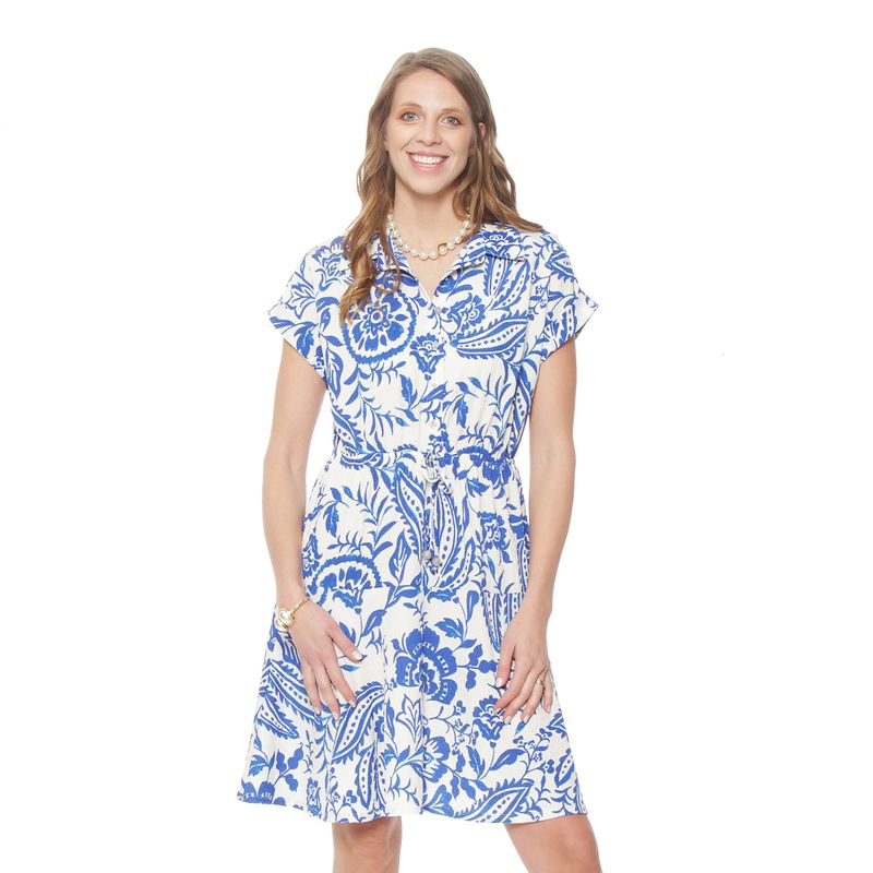 WADOS - VESTIDO ESTAMPADO MANGA CORTA CON CINTURA AJUSTABLE