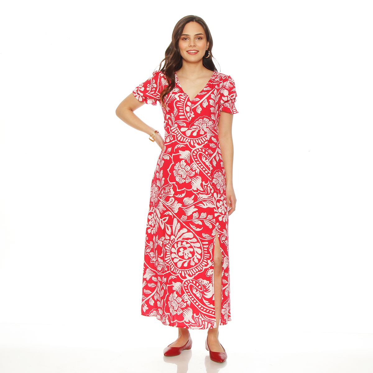 WADOS - VESTIDO ESTAMAPADO MANGA CORTA ESCOTE V