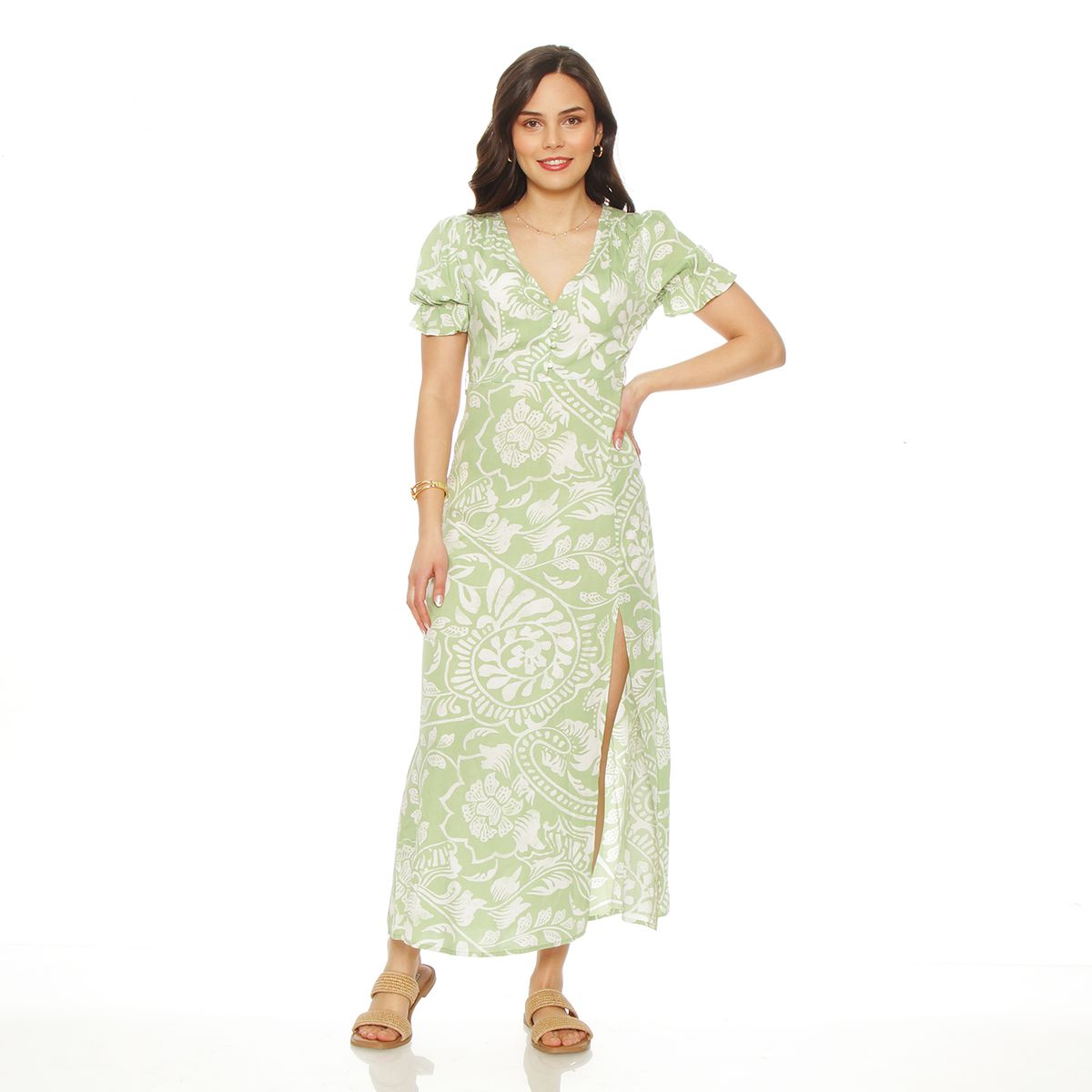 WADOS - VESTIDO ESTAMAPADO MANGA CORTA ESCOTE V