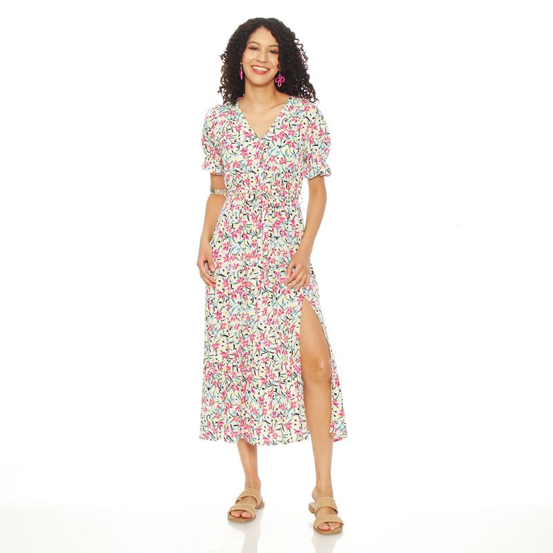 WADOS - VESTIDO ESTAMPADO MANGA CORTA ESCOTE V