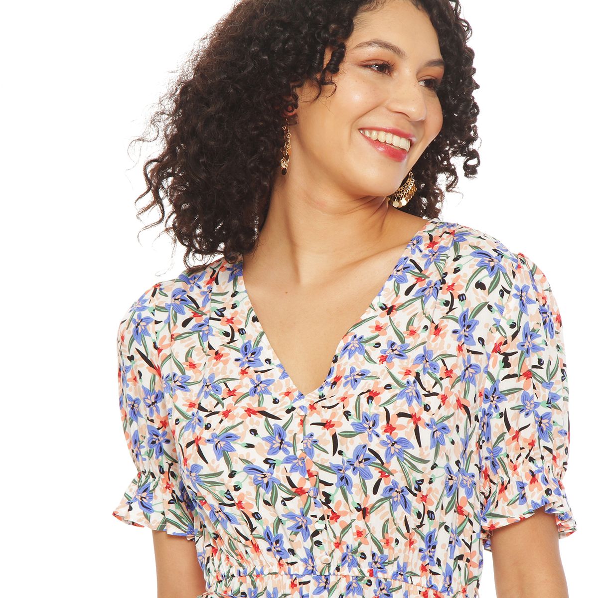 WADOS - VESTIDO ESTAMPADO MANGA CORTA ESCOTE V