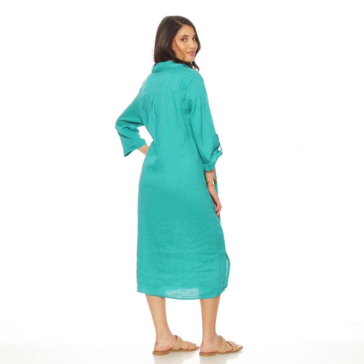 WADOS - VESTIDO CAMISERO DE LINO MANGA LARGA ABOTONADO EN DELANTERO