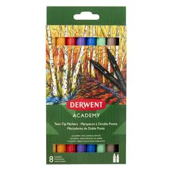 DERWENT - Plumones Marcadores Fina/Biselada 8 Colores - Dewent Academy