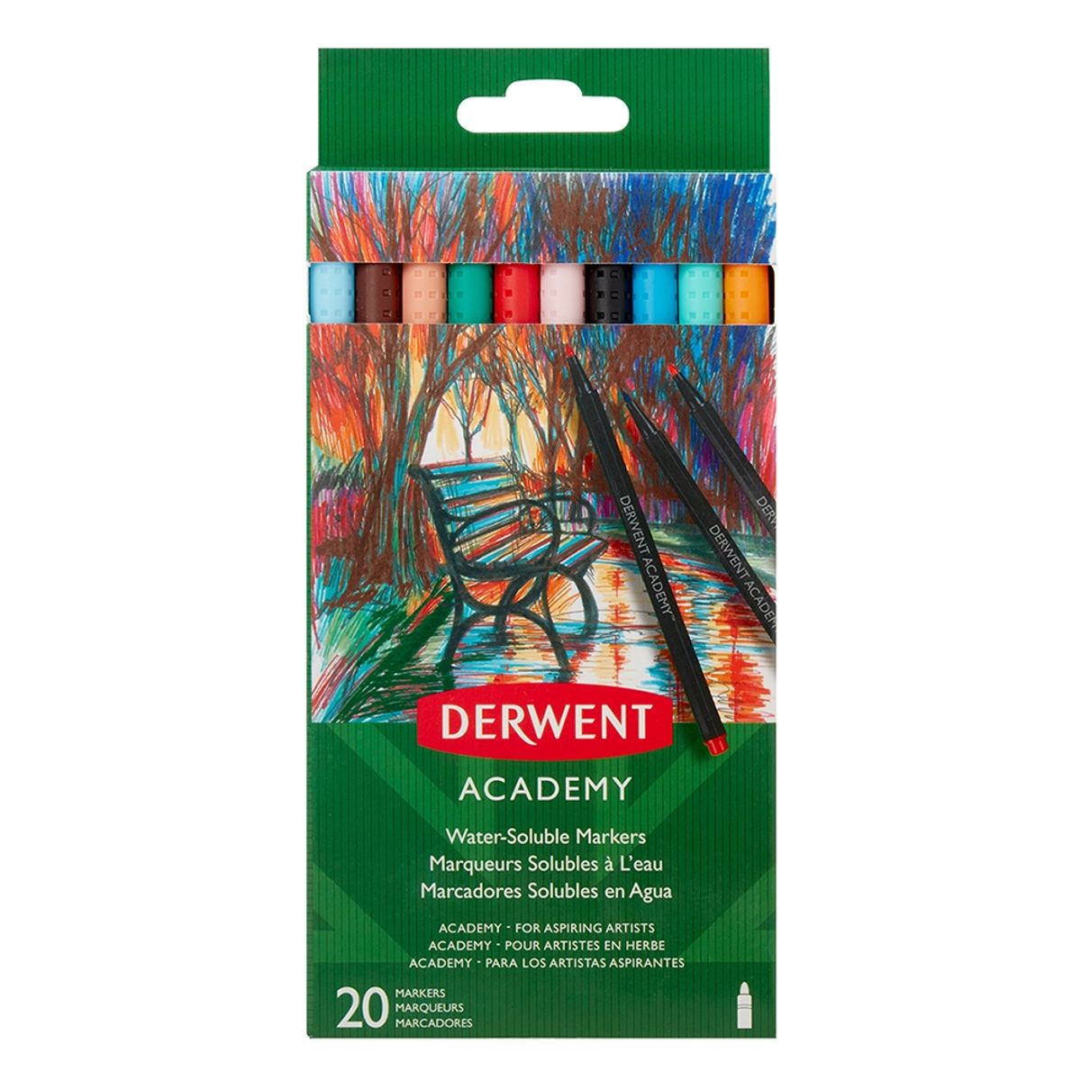 DERWENT - Plumones Marcadores Punta Fina 20 Colores – Solubles en Agua