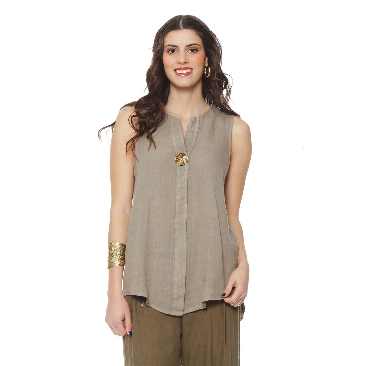 WADOS - BLUSA SIN MANGA LINO ESCOTE V BOTON