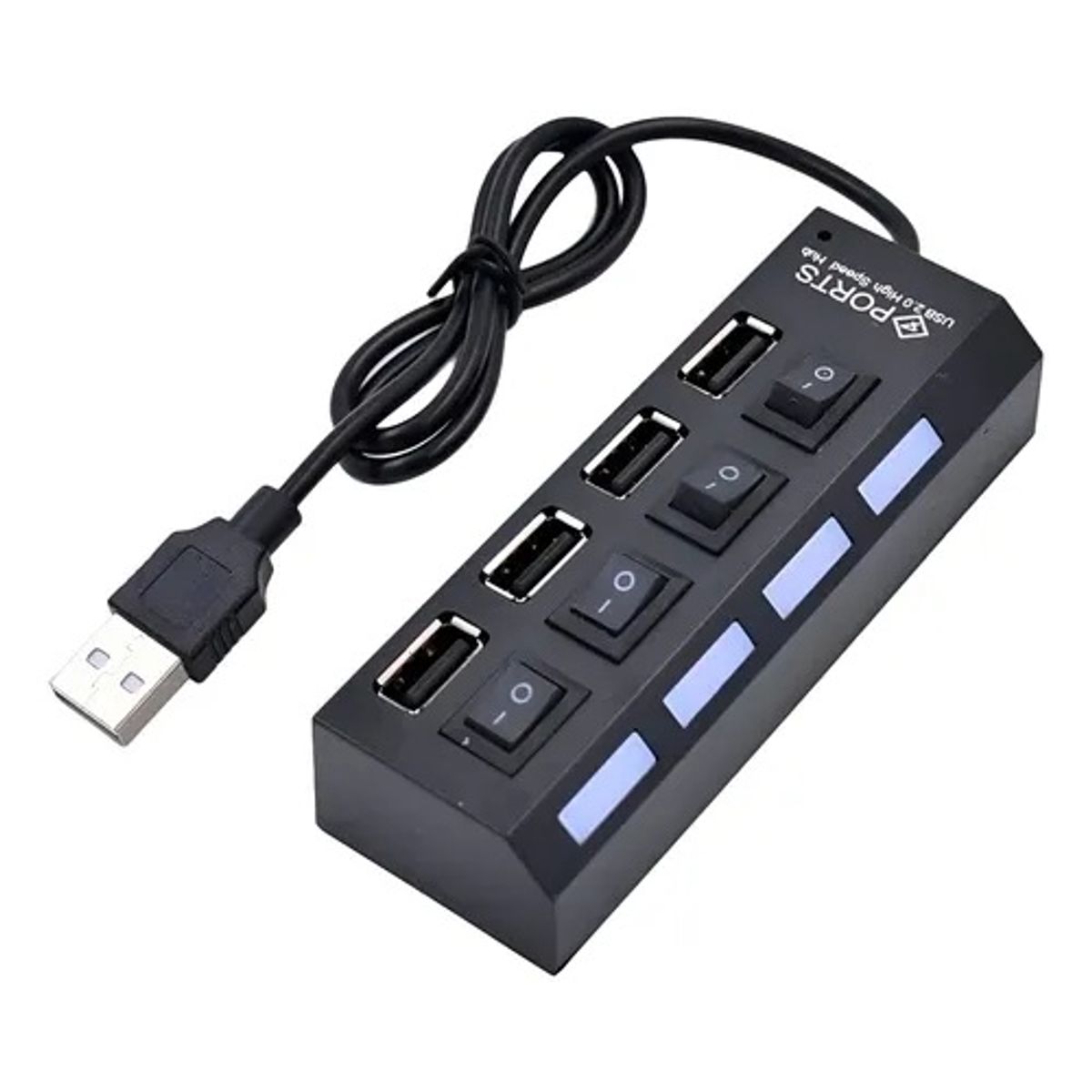 GENERICO - Hub USB 2.0 de 4 Puertos + Interruptores individuales y Led azul